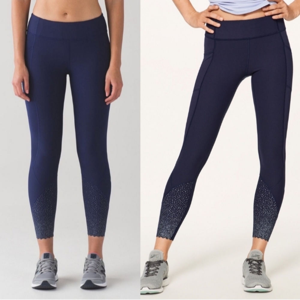 🌸 Lululemon Hero Blue Tight Stuff Scalloped Leggings 7/8 Size 6